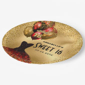 レッド金ゴールドグリッタースウィート16 ペーパープレート (アングル)