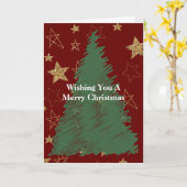 レッド金ゴールドグリッタースターズクリスマスツリー カード (黄色い花)