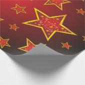 レッド金ゴールドグリッタースターズメリークリスマス ラッピングペーパー (角)