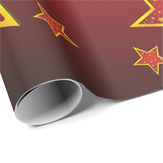 レッド金ゴールドグリッタースターズメリークリスマス ラッピングペーパー (ロールコーナー)