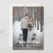 レッド金ゴールドグリッタースノーハッピーホリデーズフォト シーズンカード (正面)