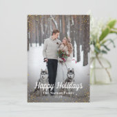 レッド金ゴールドグリッタースノーハッピーホリデーズフォト シーズンカード (スタンド正面)