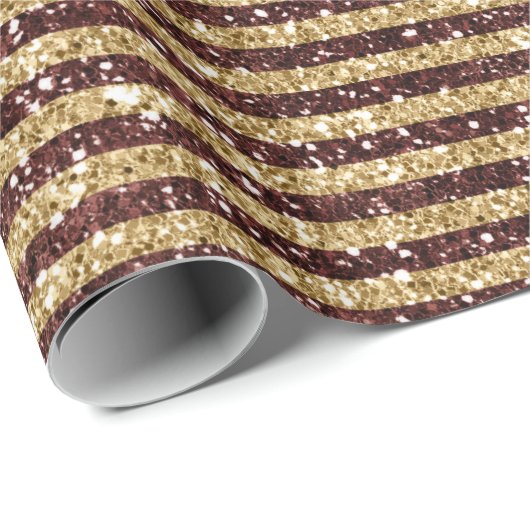 レッド金ゴールドグリッタースパークルストライプズ ラッピングペーパー (ロールコーナー)