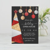 レッド金ゴールドグリッターツリーオーナメントホリデーオープンハウス 招待状 (スタンド正面)