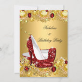 レッド金ゴールドグリッターハイヒール素晴らしいパーティー 招待状 (正面)