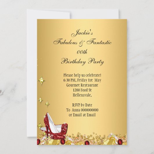 レッド金ゴールドグリッターハイヒール素晴らしいパーティー 招待状 (裏面)