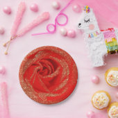 レッド金ゴールドグリッターバラホワイトウッドシャビーシック ペーパープレート (パーティー)