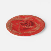 レッド金ゴールドグリッターバラホワイトウッドシャビーシック ペーパープレート (アングル)