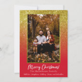 レッド金ゴールドグリッターパーソナライズされたファミリークリスマス シーズンカード (正面)