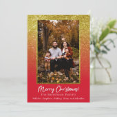 レッド金ゴールドグリッターパーソナライズされたファミリークリスマス シーズンカード (スタンド正面)