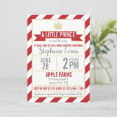レッド金ゴールドグリッタープリンスベビーシャワー招待状 招待状 (スタンド正面)