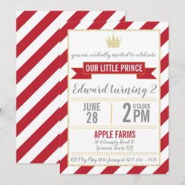 レッド金ゴールドグリッタープリンス誕生日招待状 招待状