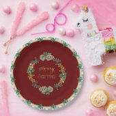 レッド金ゴールドグリッターメリークリスマスオールホリー ペーパープレート (パーティー)