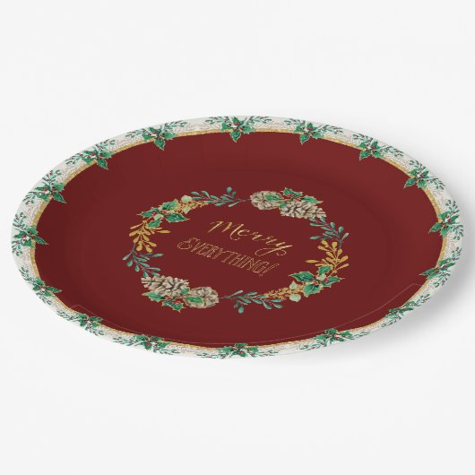 レッド金ゴールドグリッターメリークリスマスオールホリー ペーパープレート (アングル)