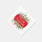 レッド金ゴールドグリッターメリークリスマスホリー紙プレート スタンダードカクテルナプキン (角)