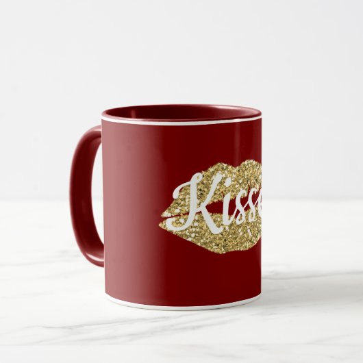 レッド金ゴールドグリッターリップ気のあるそぶりをしたキス マグカップ (正面左)