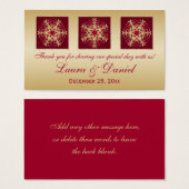 レッド金ゴールドグリッタールックスノーフレーク結婚式の引き出物ラベル (正面&裏面)