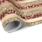 レッド金ゴールドグリッターレオパード印刷ストライプ ラッピングペーパー (ロールコーナー)