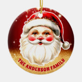 レッド金ゴールドグリッターレトロサンタクロースクリスマス セラミックオーナメント (正面)