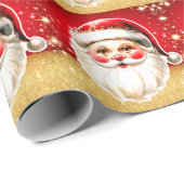 レッド金ゴールドグリッターレトロサンタクロースクリスマス ラッピングペーパー (ロールコーナー)