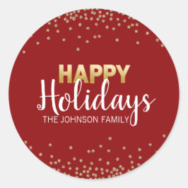 レッド金ゴールドグリッター紙吹雪クリスマスハッピーホリデー ラウンドシール