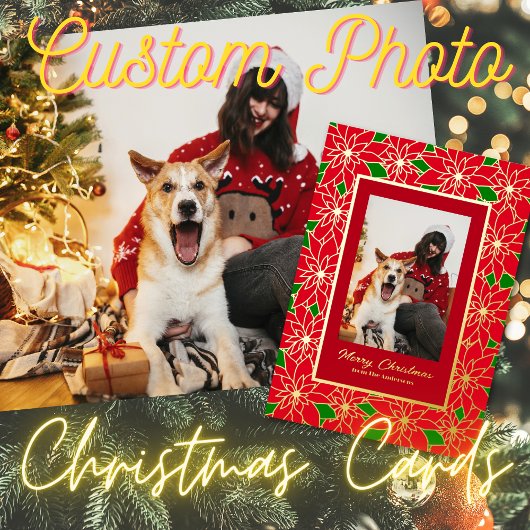 レッド金ゴールドグリーンカスタムシミヤファミリーメリークリスマス 箔シーズンカード