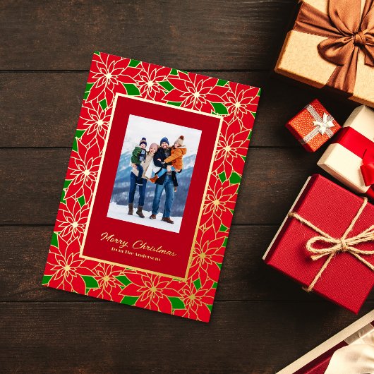 レッド金ゴールドグリーンカスタムシミヤファミリーメリークリスマス 箔シーズンカード