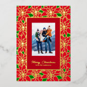 レッド金ゴールドグリーンカスタムシミヤファミリーメリークリスマス 箔シーズンカード (正面)