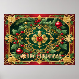 レッド金ゴールドグリーンクリスマスホリデーポスター ポスター