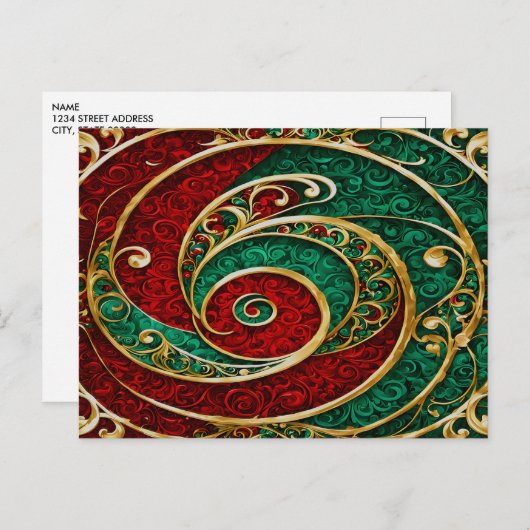 レッド金ゴールドグリーンクリスマスホリデーポストカード ポストカード (正面/裏面)