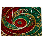 レッド金ゴールドグリーンクリスマスホリデー抱き枕 ラージペーパーバッグ (正面)