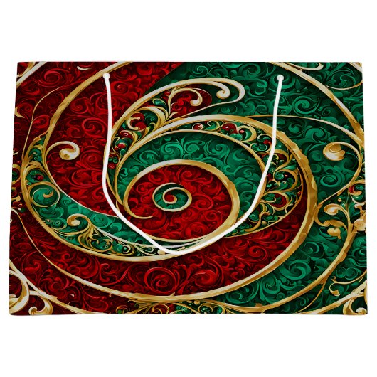 レッド金ゴールドグリーンクリスマスホリデー抱き枕 ラージペーパーバッグ (正面)