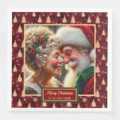 レッド金ゴールドグリーンホリデーナプキンズサンタカップルデザイン (正面)