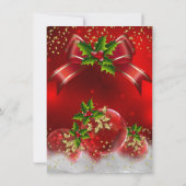 レッド金ゴールドグリーンホリークリスマスホリデーパーティー 招待状 (裏面)