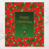 レッド金ゴールドグリーンホリーベリーパターンカスタマイズ- ワインラベル (シングルラベル)