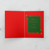 レッド金ゴールドグリーンホリーベリーパターンパーソナライズされた- カード (内部)