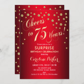 レッド金ゴールドサプライズ75thバースデーパーティー 招待状 (正面/裏面)