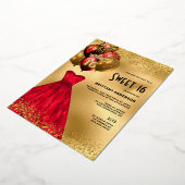 レッド金ゴールドシック16th誕生日スウィート16 箔招待状 (回転した状態)