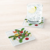 レッド金ゴールドシルバークリスマスオーナメント&ボウ ガラスコースター (アングル)