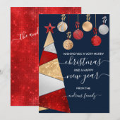 レッド金ゴールドシルバーグリッターツリーオーナメントクリスマス シーズンカード (正面/裏面)