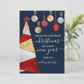 レッド金ゴールドシルバーグリッターツリーオーナメントクリスマス シーズンカード (スタンド正面)