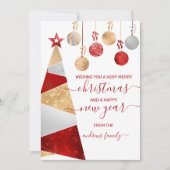 レッド金ゴールドシルバーグリッターツリーオーナメントクリスマス シーズンカード (正面)