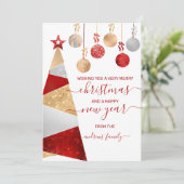 レッド金ゴールドシルバーグリッターツリーオーナメントクリスマス シーズンカード (スタンド正面)