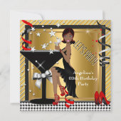 レッド金ゴールドシルバーブラックマルティーニバースデーパーティー 招待状 (正面)