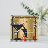 レッド金ゴールドシルバーブラックマルティーニ誕生日パーティー3 招待状 (スタンド正面)