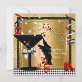 レッド金ゴールドシルバーブラックマルティーニ誕生日パーティー3 招待状 (正面)
