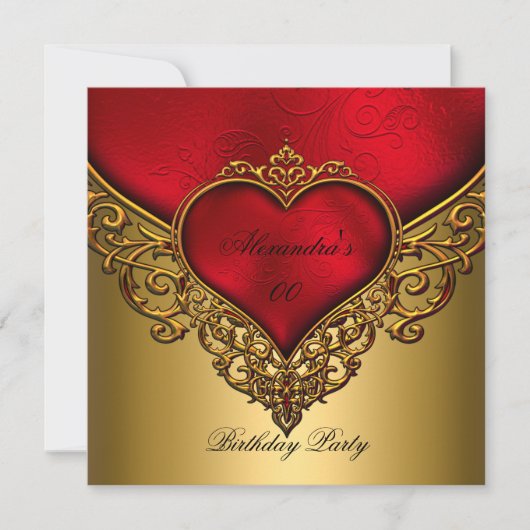 レッド金ゴールドジュエル40thエレガントな誕生日パーティー 招待状 (正面)