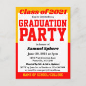 レッド金ゴールドスクールカラーズ卒業招待状 案内ポストカード (正面)