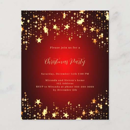 レッド金ゴールドスタークリスマスパーティの招待状 (正面)