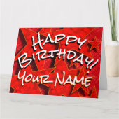 レッド金ゴールドスターズユアネームハッピーバースデーカード カード (正面)